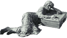 Sculpture of a homeless woman lying on the ground with her suitcase.